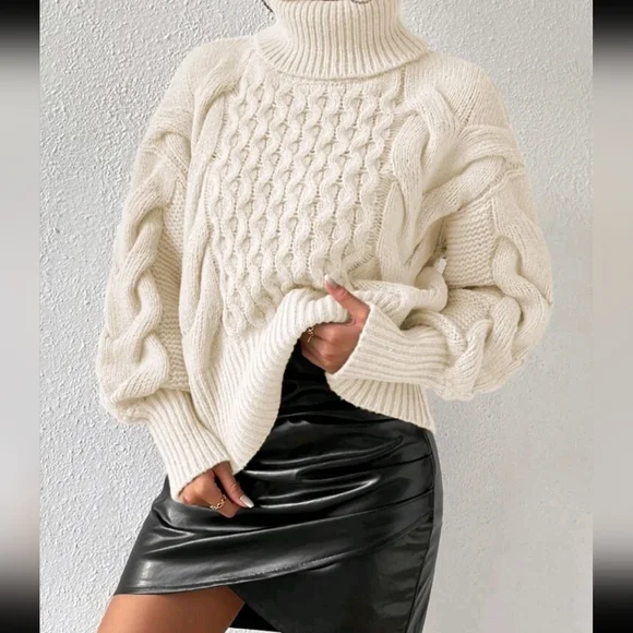 Turtleneck Cable Knit Drop Shoulder Sweater$21.04 630.49 -31% - Picture 5 of 6